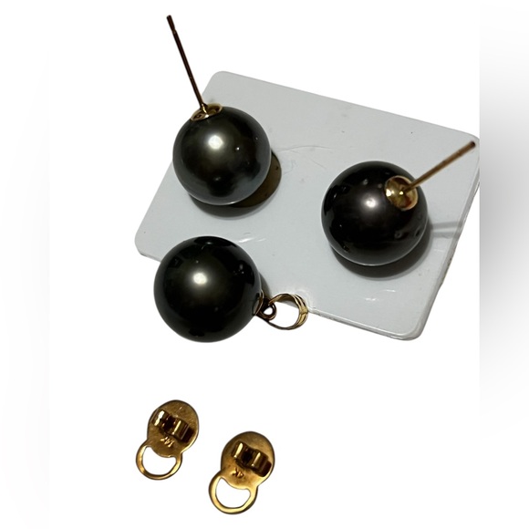 12.8mm South Sea Pearl Tahitian Blk Stud Earrings  with 13.2mm Pendant  … - Picture 15 of 15